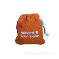 Orange Toweling Drawstring Pouch Embroidered For Bath Gloves , 13×16cm